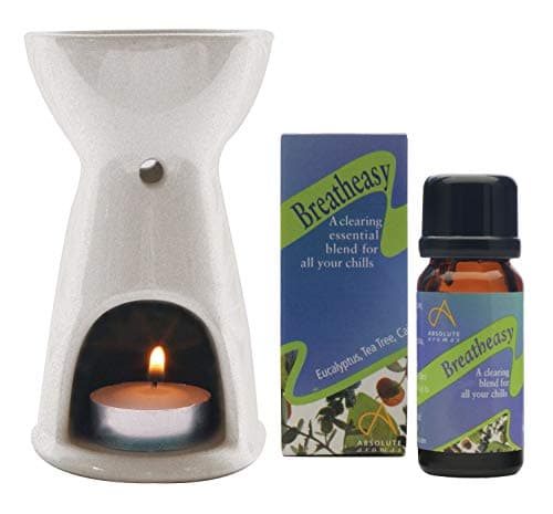 Image of Absolute Aromas Breatheasy Essential Oil Blend 10ml and Oil Burner – Ceramic Oil Burner with a 100% Pure Essential Oil Blend