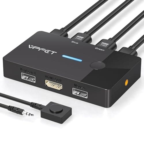 Image of AILVLVNG 8K@60Hz HDMI KVM Switch 2 PC 1 Monitor USB KVM Switches for 2 Computers Sharing Single Monitor and Keyboard Mouse with Desktop Controller and 2 USB Cables, Plug and Play