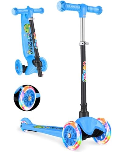 Image of BELEEV 3-Wheel Scooter for Kids Age 2-6, Scooter for Toddlers Girls Boys Children, Adjustable Height, Lean to Steer, Light Up Wheels, Extra-Wide Deck(CARTOON BLUE)