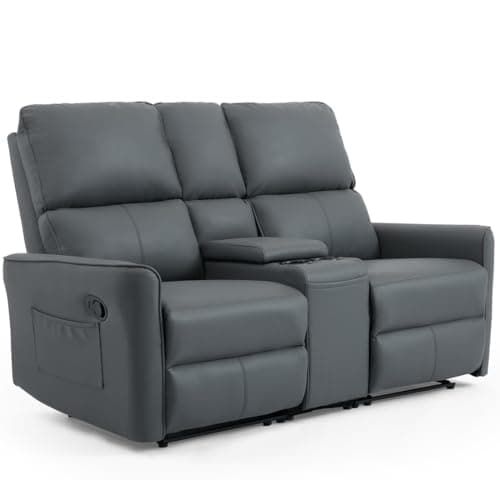 Image of More4Homes MADRID MANUAL RECLINER AIR LEATHER SOFA (Grey, 2 Seater W Console)