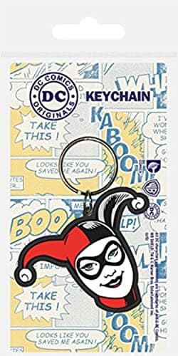 Image of Pyramid International RK38472C Harley Quinn-Head Rubber Keychain, Metal, Black, White and Red, 4 x 6 x 1.3 cm