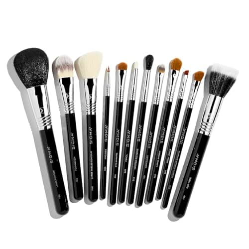 Image of Sigma Beauty Essential Makeup Brushes Set – Professional Grade Makeup Brush Set with Premium Fibers and Sleek, Durable Handles for Face & Eyes, Includes 12 CK001 Black Makeup Brushes