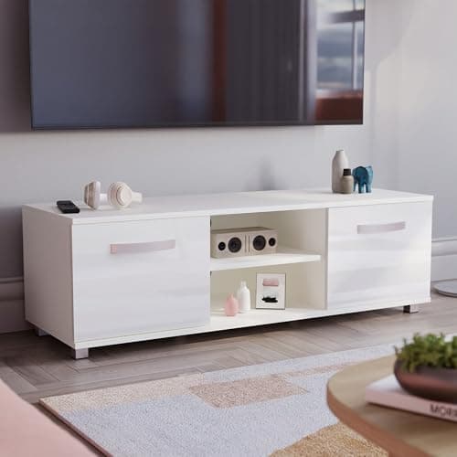 Image of Vida Designs Cosmo TV Unit 2 Door Modern Gloss Matte MDF Living Room Cabinet Media Stand Furntiure White 120cm