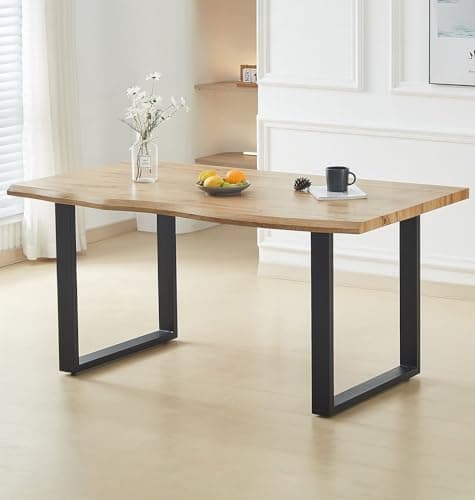 Image of Hallowood Furniture Cullompton Large Dining Table with Black U Shaped Legs, Industrial Style Live Edge Effect Top Modern Dining Table for Home, Restaurant or Office, Seats 4-6 People (160cm)