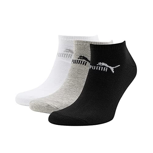 Image of Puma 261080001 UK 12-14 Unisex Sneaker Socks (3 Pair Pack) Grey/White/Black