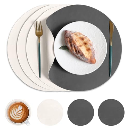 Image of HAGOT Placemats and Coaster Set of 4, Heat-Resistant Washable and Non-slip Faux Leather Table Mats for Kitchen Dining Party Wedding