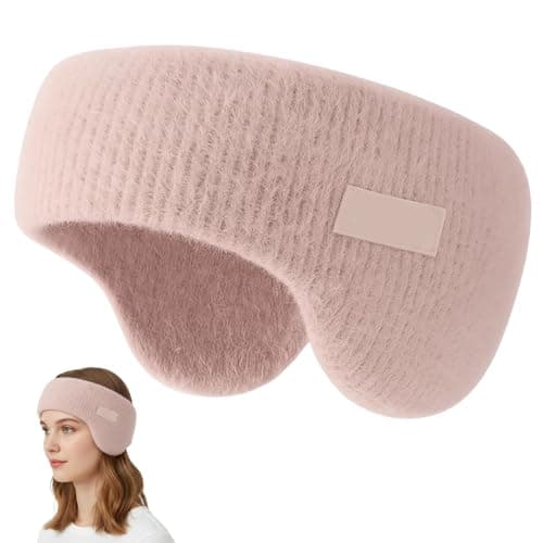 Image of Ear Muffs for Sleeping, Noise Cancelling Ear Defenders for Adults, Pink Faux Mink Hair Headband, Winter Warm E/ar Muffs, Comfortable Sleep Ear Muffs for Study, Travel, Winter Outdoor Activities