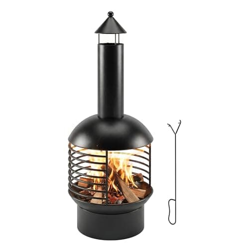 Image of Outsunny Chimney Fire Pit, Portable Wood Burning Firepit with Poker, Charcoal Grid, Outdoor Fireplace for Garden Patio, Black