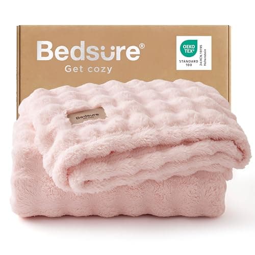 Image of Bedsure Cosy Bubble Fleece Blanket - Soft Plush Throw Blanket for Adults, Lightweight & Warm, Pink, 150x200 cm for Sofa Throw, Bed, Gift Idea