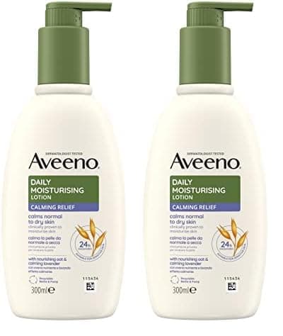 Image of Aveeno Daily Moisturising Lotion Calming Relief (1x 300ml), Soothing Body Lotion with Lavender Scent, Gentle Body Moisturiser, Calms Normal to Dry Skin (Pack of 2)
