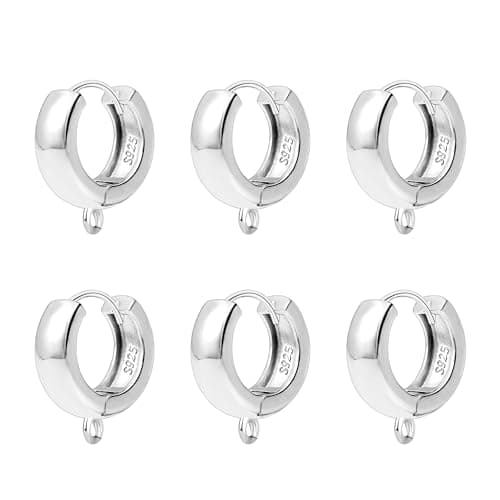 Image of ALEXCRAFT 6Pcs 925 Sterling Silver Huggie Hoop Round Leverback Earring Hooks Back Jewellery Earring Accessories Set, 925 Sterling Silver Findings Flat Wide Huggie Hoop for Drop Dangle Earrings