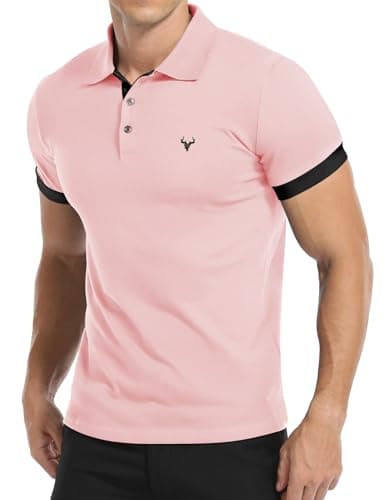 Image of KUYIGO Men's Short Sleeve Polo Shirt Made of Fresh Breathable Cotton Premium Fabric S Pink
