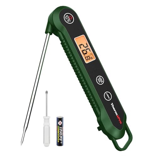 Image of ThermoPro Meat Thermometer, Food Thermometer Foldable Temperature Probe with Backlight/Calibration/Lock Fuction, Kitchen Digital Instant Read Use for Kitchen, BBQ, Camping & Gatherings, Olive Green