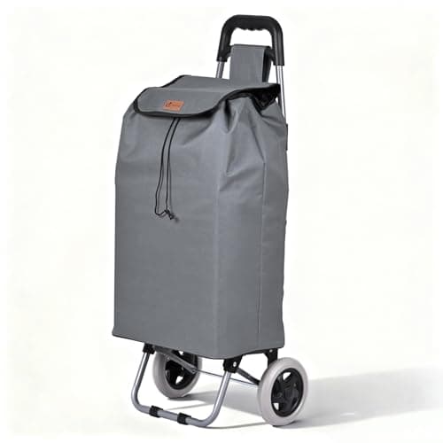 Image of VOUNOT® 59L Lightweight Shopping Trolley with 2 Wheels, Foldable 2-in-1 Shopping Cart Hand Truck, Durable Grocery Bag with Zipped Pocket, Grey