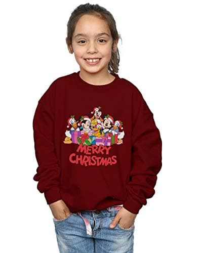 Image of Disney Girls Mickey Mouse And Friends Christmas Sweatshirt Burgundy 9-11 Years