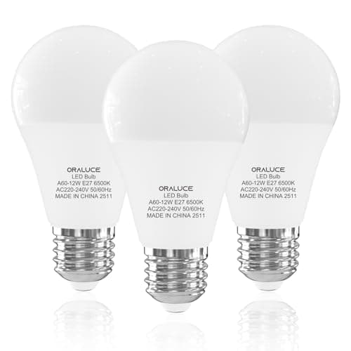 Image of ORALUCE E27 Screw Bulb Cool White 100W Equivalent, 6500K E27 LED Bulb, 12W 1200 Lumen Light Bulb Screw, Non Dimmable，GLS Energy Saving e27 Bulbs for Table Lamp, Floor Lampe, Wall Lamp, Pack of 3
