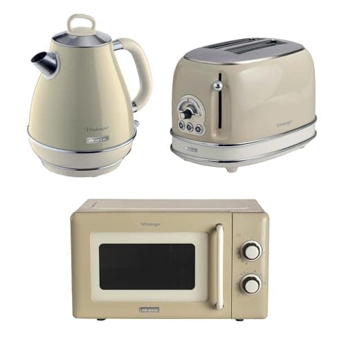 Image of Ariete Vintage Breakfast Set, Retro 2-Slice Toaster with 6 Browning Levels, 2000W Fast-Boil 1.7L Kettle & 800W Microwave, Cream
