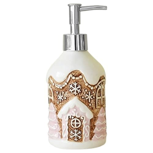 Image of Dorccsi Christmas Soap Dispenser 350ML Ceramic Gingerbread House Hand Soap Dispenser Refillable Lotion Bottle with Pump for Lotion, Body Wash Pump Bottle Kitchen
