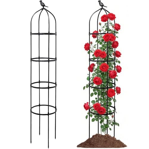 Image of Garden Obelisks for Climbing Plants 175cm/5.7ft, Tall Metal Trellis with Black Plastic Coated Poles, Rustproof Adjustable Plant Support, Ideal Sweet Pea Trellis for Roses & Clematis, Indoor & Outdoor