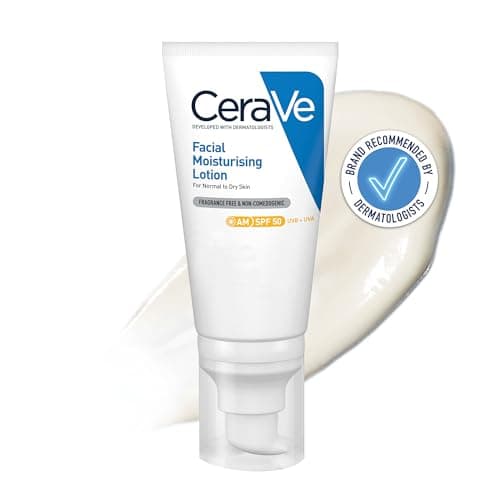 Image of CeraVe AM Facial Moisturising Lotion SPF50 With 3 Essential Ceramides, Vitamin E, Niacinamide, MVE Technology, UVA UVB Protection, For Normal to Dry Skin, Lightweight, Non-Greasy, Allergy Tested, 52ml