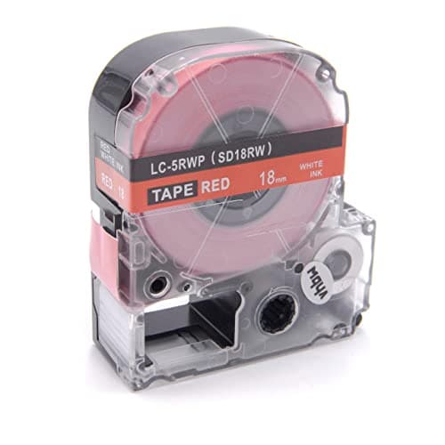 Image of vhbw Label Tape Compatible with Epson LabelWorks LW-1000P, LW-600P Label Printer 8m x 18 mm, White on Red, Plastic