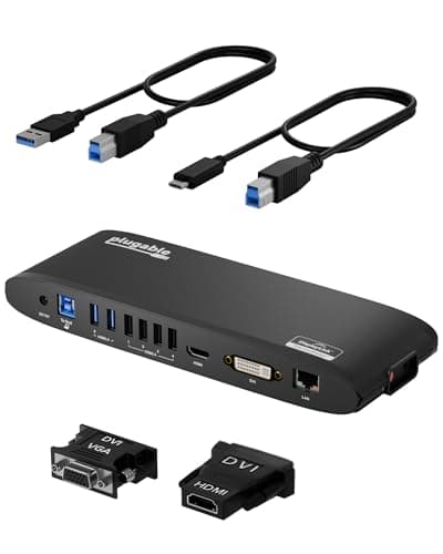 Image of Plugable USB 3.0 Universal Docking Station for Windows, macOS, ChromeOS (Dual HDMI Monitors or DVI/VGA, Gigabit Ethernet, Audio, 6 USB Ports)