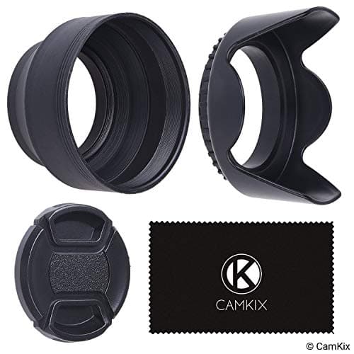 Image of 72mm Set of 2 Camera Lens Hoods and 1 Lens Cap - Rubber (Collapsible) + Tulip Flower - Sun Shade/Shield - Reduces Lens Flare and Glare - Blocks Excess Sunlight for Enhanced Photography
