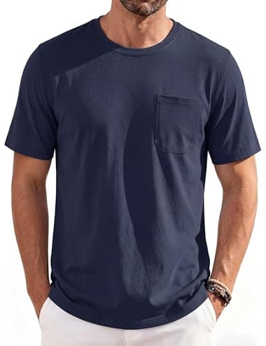 Image of TACVASEN Men's T Shirts UPF 50+ Short Sleeve Casual Cotton T-Shirt Crew Neck Moisture Wicking Quick Dry Breathable Pocket Top Tee Navy,L