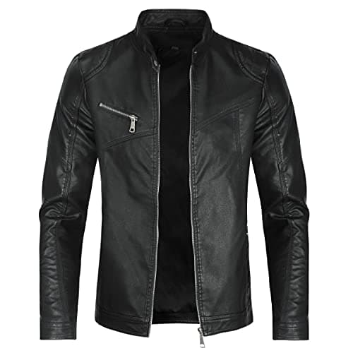 Image of Sliktaa Men's Casual Leather Jackets Stand Collar Bomber Jackets Black, Black2, 3XL