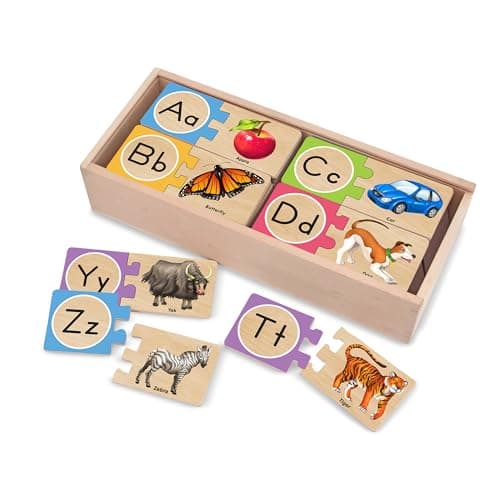 Image of Melissa & Doug Self-Correcting Alphabet Wooden Puzzles | Educational Toys for Kids, 52 Pcs | Age 4+
