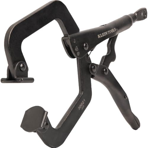 Image of Klein Tools 38621 C-Clamp Locking Pliers with Swivel Pad Jaws, Intuitive Thumb Knob, Adjustable Clamp for Home, Shop, Woodworking, 9-Inch