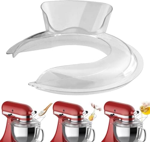 Image of HOMGEN Pouring Shield for KitchenAid Pouring Shield Secure Fit Medium Mixer Bowls Dishwasher Safe Splashguard for 6 Quart Fit Stainless Steel, Glass and Ceramic Bowl with Cleaning Brush