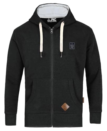 Image of JRC Just Royal Clothing Mens Zipped Fleece Hoodies with Thermal Hood Inner, Casual Zip Up Hooded Sweatshirt Tops with Pockets (Charcoal, M)
