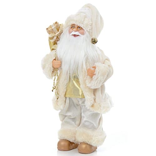 Image of Premier Christmas Decoration 30cm Standing Decorative Santa with Sack - Ivory/Gold