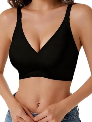 Image of Curlady Push Up Bra for Women Comfortable Wireless Bras Full Coverage Support Lift Bralette with Bra Extenders 3 Hooks Soft Everyday Seamless Tshirt Bra Black