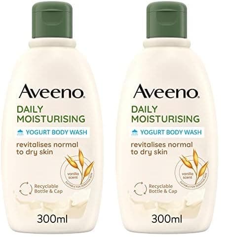 Image of Aveeno Daily Moisturising Yogurt Body Wash | Genltly Cleanses Normal to Dry Skin | Vanilla and Oat Scented | 300ml [Packaging may vary] (Pack of 2)