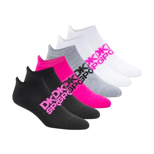 Image of DKNY Women's 6 Pack Sport Cushion Low Cut Socks, Pink/Black/White, 8-10 UK
