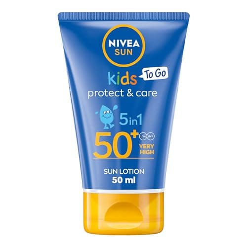 Image of NIVEA Sun Kids Protect & Care To Go SPF 50+ Lotion (50ml), Moisturising Kids Sun Cream Immediately Protects Delicate Skin Against Sunburn and Long-Term UV Damage, Fast-Absorbing No White Cast Formula