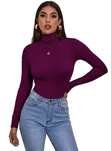 Image of Zaif & Hari® Women's Polo Roll Neck Long Sleeve Turtle Neck Jumper - Ladies Plain Mockneck Casual Top (Purple, 8-10)