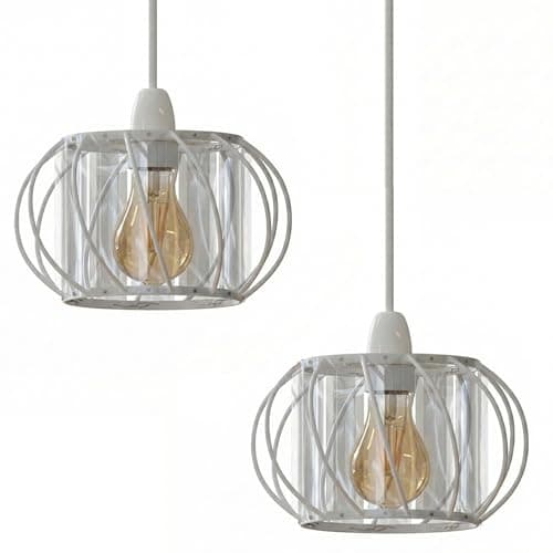 Image of 2 Pack Modern Crystal Glass Ceiling Pendant Light Shade 16cm Easy Fit Metal Hanging Lamp with Bulb White Chandelier for Living Room Dining Room Hallway Bedroom