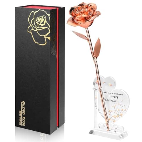 Image of Ariceleo Gold Dipped Infinity Rose Last Forever Flower Decor, Birthday Gift for Women in Her Birthday Valentines Day Mothers Day, Resin Preserved Rose | Anniversary Present for Mom (Rose Gold)
