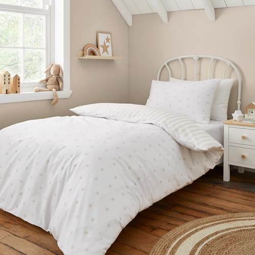Image of Bianca Mini Star & Stripes Reversible Cotton Single Duvet Cover Set with Pillowcase Natural
