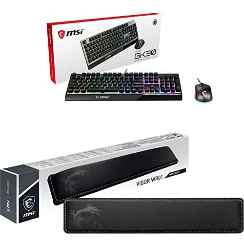 Image of MSI VIGOR WR01 Wrist Rest with MSI VIGOR GK30 COMBO Gaming Keyboard (UK Layout) - Keyboard Wrist Pad, Mech-Membrane Switches, 6-Zone RGB, Dual-Zone RGB Lighting Mouse, 5000 DPI Optical Sensor