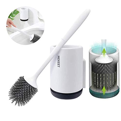 Image of MEKEET Silicone Toilet Brush and Holder,Bathroom Toilet Brush Holder Set,Silicone Toilet Cleaning Brush Kit with Soft Bristle Brush (Wall Mounted)