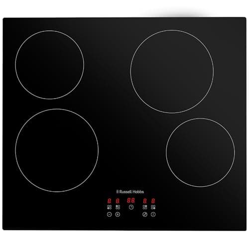 Image of Russell Hobbs Electric Ceramic Hob 59cm Wide with 4 Cooking Zones, Electric 9 Power Levels, Touch Control & Easy Clean, Safety Cut Off, Timer & LED Display, Child Lock RH60EH413B