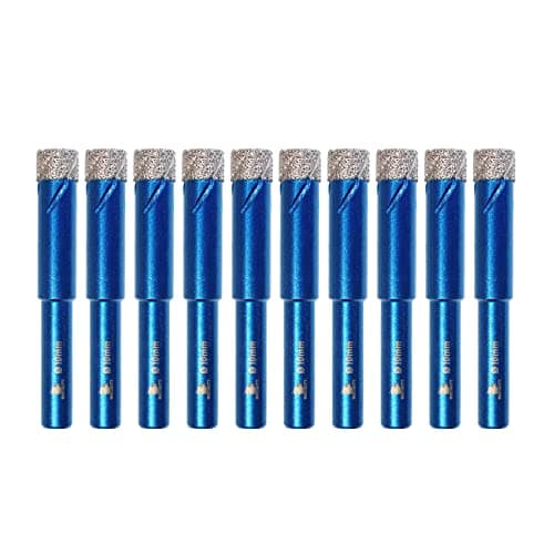 Image of BRSCHNITT Diamond Drill Bit Set - 10pcs 10mm Hole Saw Core With Round Shank for Porcelain Tile, Ceramic, Stone, Granite, Marble - Hex Shank Dry Drilling Core Bit Kit