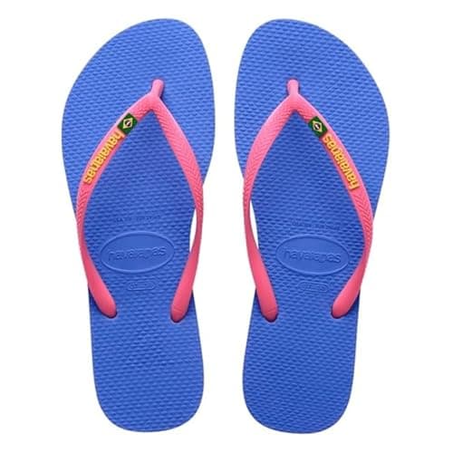 Image of Havaianas Slim Brasil Logo Women FlipFlop Provence Blue 5.5/6 UK