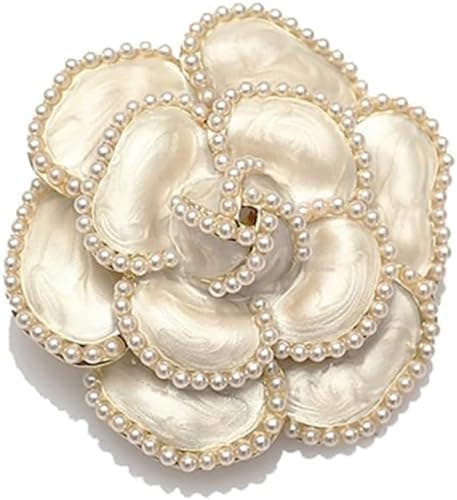 Image of Pearl Camellia Flower Brooch Enamel Flower Pin for Women Girls Lapel Jackets Hat Scarfts Accessories Wedding Party Jewelry Gift for Brides Mother