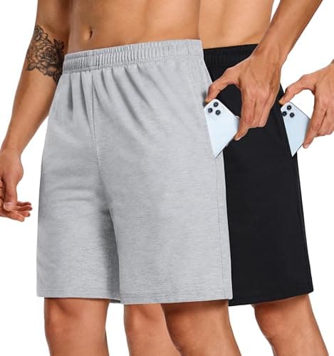 Image of Teesmen Mens Shorts UK with Pockets Cotton Lounge Elasticated Drawstring 5 inch Summer Casual Sports Running Gym Basketball Training Exercise Walking Jogging Black Grey (Multipack 1, 2XL)