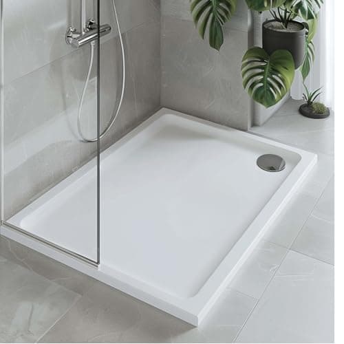Image of Go Bathrooms Anti Slip White Rectangle Shower Tray 900 x 760mm Non-Slip Shower Enclosure Cubicle Low Profile Shower Tray